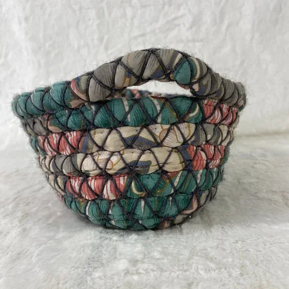 Vintage Handwoven fabric Basket Polyester 2 handle oblong 90's Attic Find - Picture 4 of 9